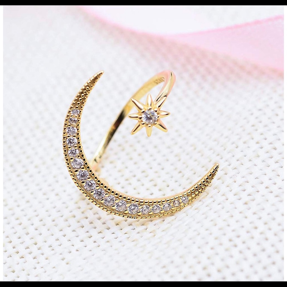 Ring Crescent Shape Rhinestone Moon Sun - Picture 2 of 3